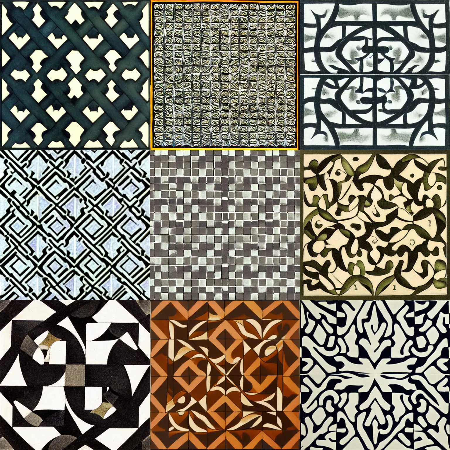 Prompt: a tiling by M. C. Escher