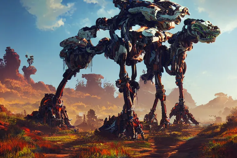 Image similar to tallneck machine mecanical creature robot of horizon forbidden west horizon zero dawn bioluminiscence global illumination ray tracing hdr fanart arstation by ian pesty and alena aenami artworks in 4 k