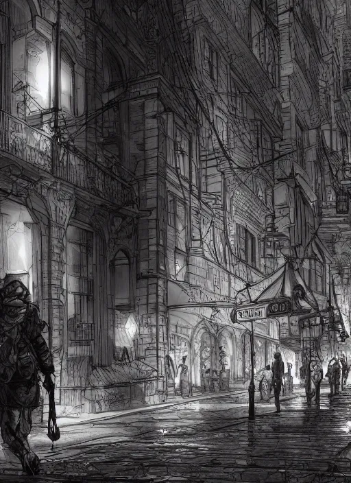 Image similar to Budapest , Dynamic lighting, cinematic, extremely high detail, photo realistic, cinematic lighting, pen and ink, intricate line drawings, post processed, concept art, artstation, matte painting, style by Paru Itagaki