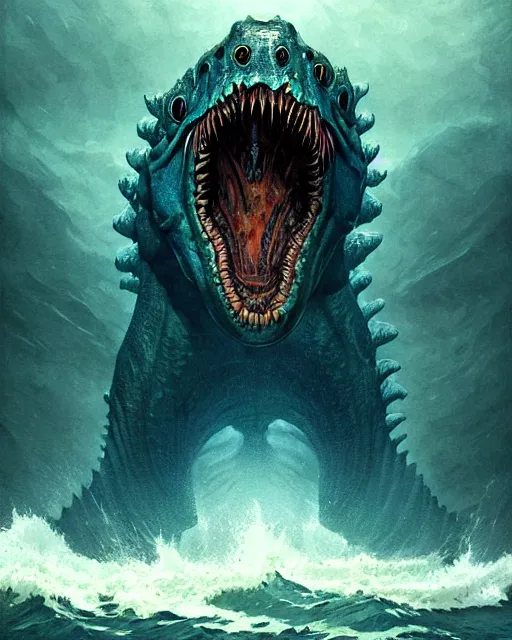 Image similar to a sea monster, leviathan | | terrifying, realistic shaded, fine details, realistic shaded lighting poster by greg rutkowski, diego gisbert llorens, magali villeneuve, artgerm, jeremy lipkin and rob rey