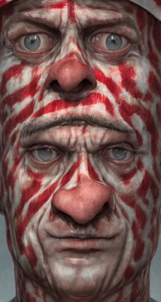 Prompt: a portrait of waldo from where's waldo, portrait, photograph, headshot, symmetry, volumetric lighting, concept art, heavy mood, grumpy expression, hyper realistic, 8 k render, unreal engine 5 render