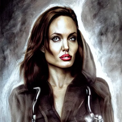 Prompt: angelina jolie as a ghostbuster highly detailed face