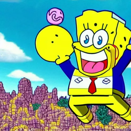 Image similar to sponge bob in dragon ball z style