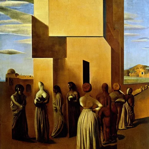 Prompt: a collaborative painting made by Giorgio de Chirico and Odd Nerdrum