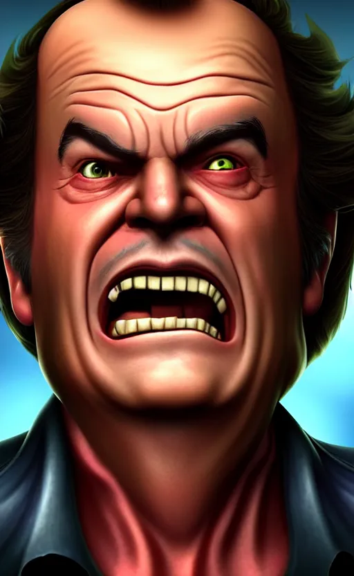 Image similar to Jack Nicholson as a character in the game League of Legends, with a background based on the game League of Legends, detailed face, old 3d graphics