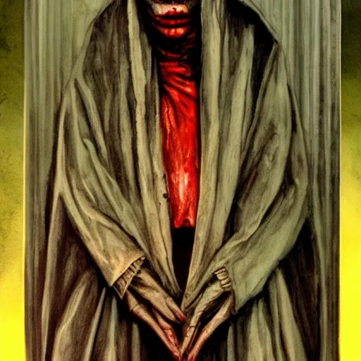 Image similar to detailed details photorealistic undead nun in silent hill in the style of bob peak and alex ross, gouache and wash paints color, detailed details facial and body and human and environments and proportionate, detailed 5 k details.