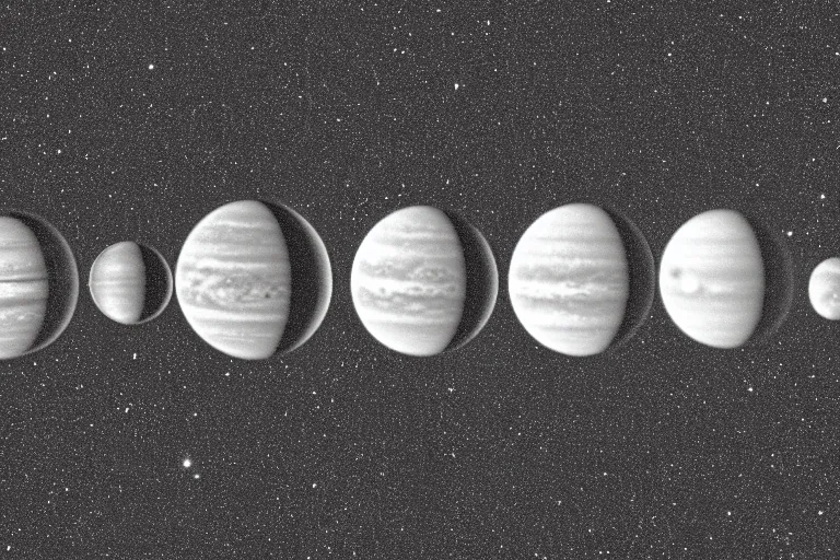 Image similar to a photo of the solar system, black and white, 3 5 mm film, cinematic 4 k