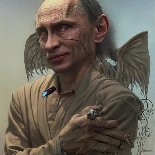 Image similar to vladimir putin, gremlin, macabre by donato giancola and greg rutkowski and wayne barlow and zdzisław beksinski, realistic face, digital art