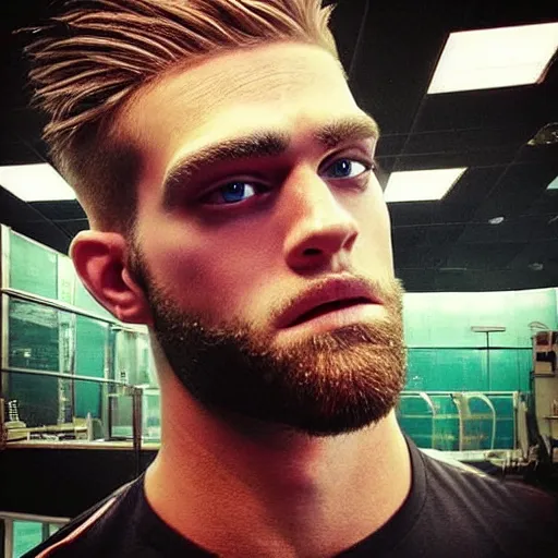 Image similar to “a realistic detailed photo of a guy who is an attractive humanoid who is half robot and half humanoid, who is a male android, baseball player Bryce Harper, shiny skin, posing like a statue, blank stare”