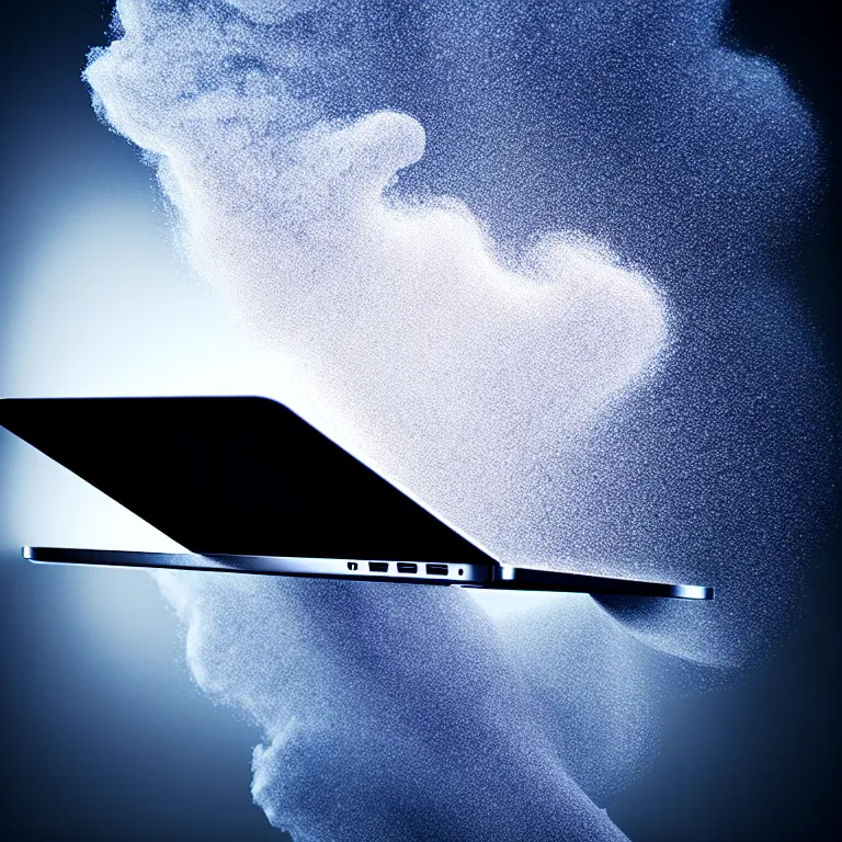 Prompt: a portrait of a macbook disintegration in dust and smoke, cinematic photography, smoke rising like clouds, beautifully symmetrical, super resolution, cgi, volumetric lighting & shadows, hyper detailed, 8 k, unreal engine,