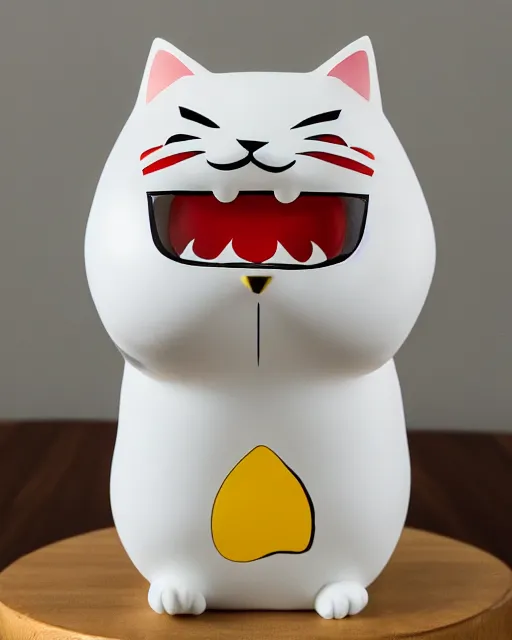 Prompt: cute fat glitch cubist Maneki Neko cat, soft vinyl designer toy, highly detailed mold, maximalist sculpted design by Alex yanes, isolated on white