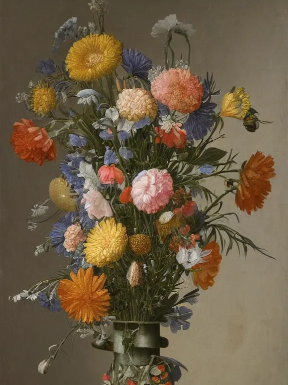 Prompt: Vase of Flowers 1722 Jan van Huysum ,getty museum jan van huysum flowers but made of little robotic structures