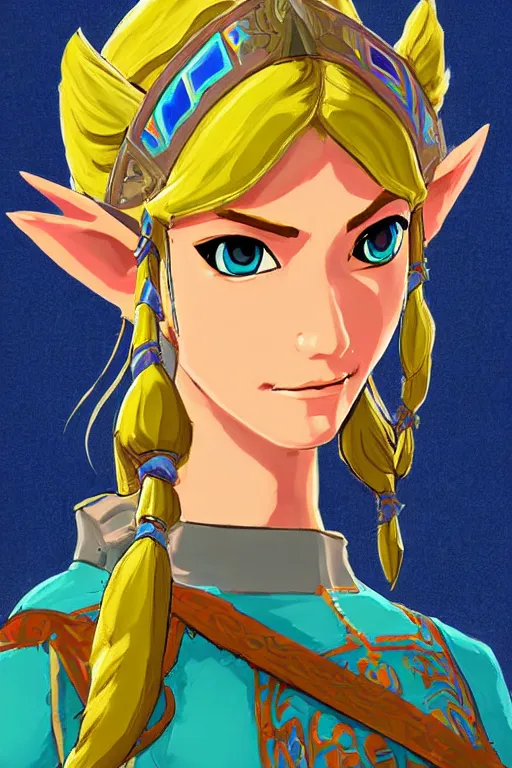 Image similar to a portrait of princess zelda from the legend of zelda breath of the wild, breath of the wild art style.