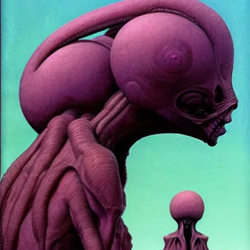 Image similar to aliens from the second edition of barlowe's guide to extraterrestrials, highly detailed, photorealistic, artstation, artwork by beksinski and moebius