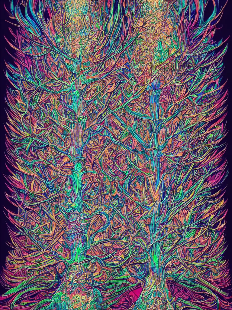 Image similar to android jones alex grey alex grey mark cooper artgerm artstation award winning photorealistic detailed hypervivid intense fantasy concept art, hypervivid intense mcbess, a tree by dan mumford