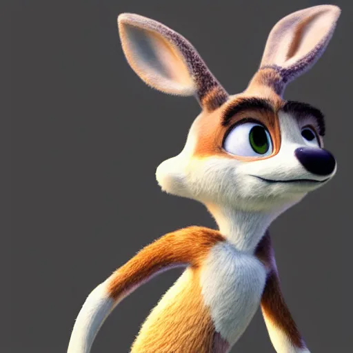 Image similar to portrait, 3 d render, tall little fat, anthropomorphic female deer, wearing along white dress, in the style of zootopia,