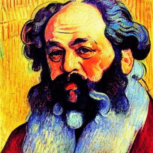 Image similar to beautiful post - impressionist painting portrait of karl marx by, henri de toulouse - lautrec, camille pissarro, paul cezanne, henri rousseau, vincent van gogh, henri - edmond