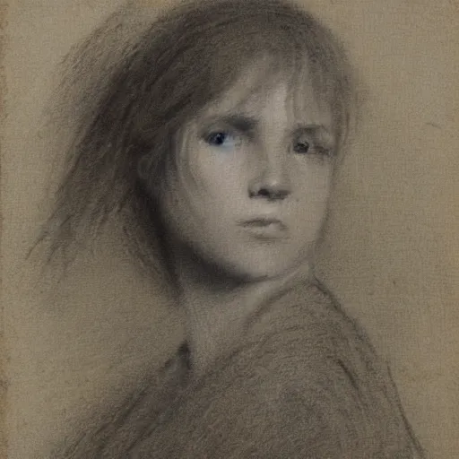 Image similar to portrait of a young action heroine, white dress, by alfred stevens in charcoal