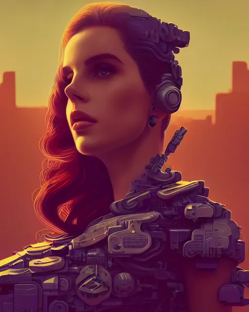 Image similar to portrait of lana del rey as a cyborg. intricate abstract. intricate artwork. by tooth wu, wlop, beeple, dan mumford. octane render, trending on artstation, greg rutkowski very coherent symmetrical artwork. cinematic, hyper realism, high detail, octane render, 8 k, iridescent accents