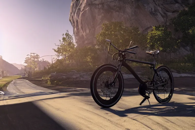 Image similar to photo wallpaper bicycle gran turismo 7 forza horizon need for speed fast and furious 5 unreal engine bicycle game concept bicycle octane render, 4 khd 2 0 2 2 3 d cgi rtx style chrome reflexion global illumination ray tracing hdr arstation pixar and disney unreal