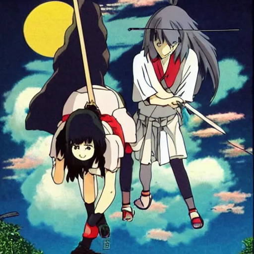Prompt: studio ghibli tokyotv manga anime girl ninja