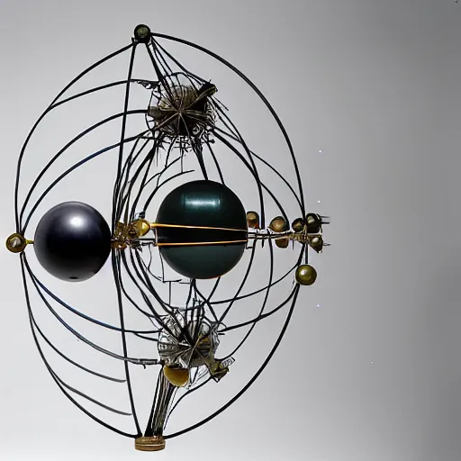 Prompt: a kinetic sculpture of this solar system, sun, orrery, canon 5 d 5 0 mm lens, papier - mache, studio, 1 9 5 4