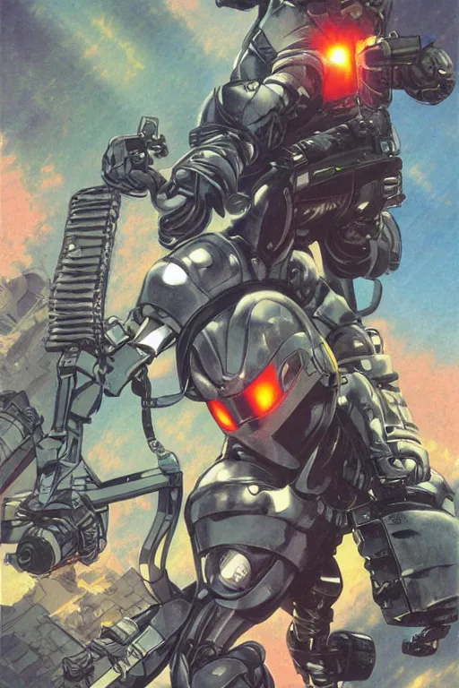 Prompt: robot ninja mask helmet metal gear solid training suit swat commando fall vibrancy, cinematic beeple, by thomas kinkade chaykin howard and campion pascale and cooke darwyn and davis jack