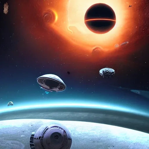 Image similar to colony ship in orbit of europa, sci - fi art, star wars, halo, outer wilds, expanse