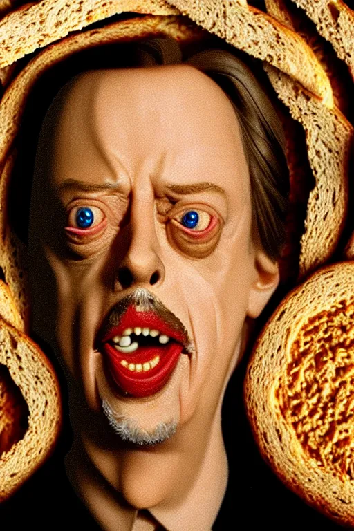 Image similar to film still of steve buscemi made out of bread in lord of the rings, 4 k