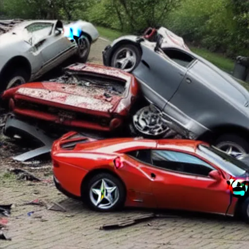 Image similar to crashed Ferrari, 3 model lines