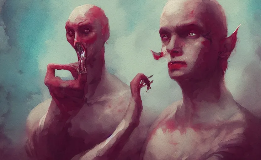 Image similar to a painting of delibirb 6 6 6 trending on artstation in the style of greg rutkowski, 3 d, watercolor, male, portrait, wisdom