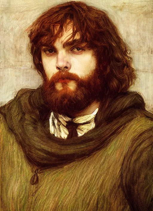 Prompt: a beautiful painting of gimli by John Everett Millais and Dante Gabriel Rossetti and John Collier and john william waterhouse, pre-raphaelite, detailed, trending on artstation, hd, masterpiece