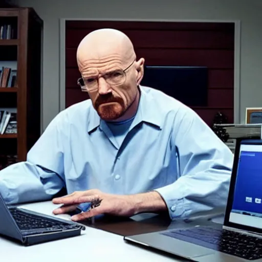 Prompt: walter white using a laptop