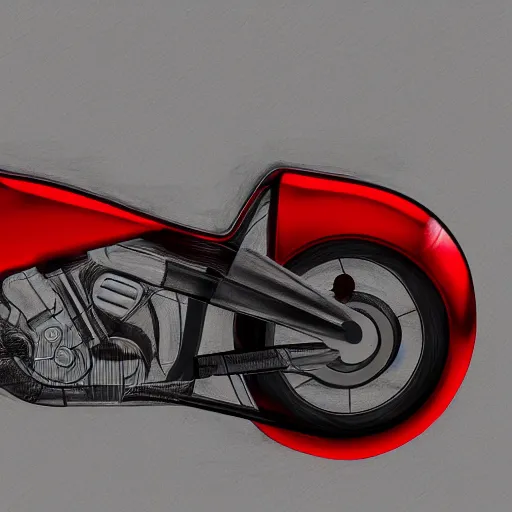 Prompt: drawing of next Gen prototype concept innovative award winning red motorcycle, American engineering, back to the future style, 3d, photorealism