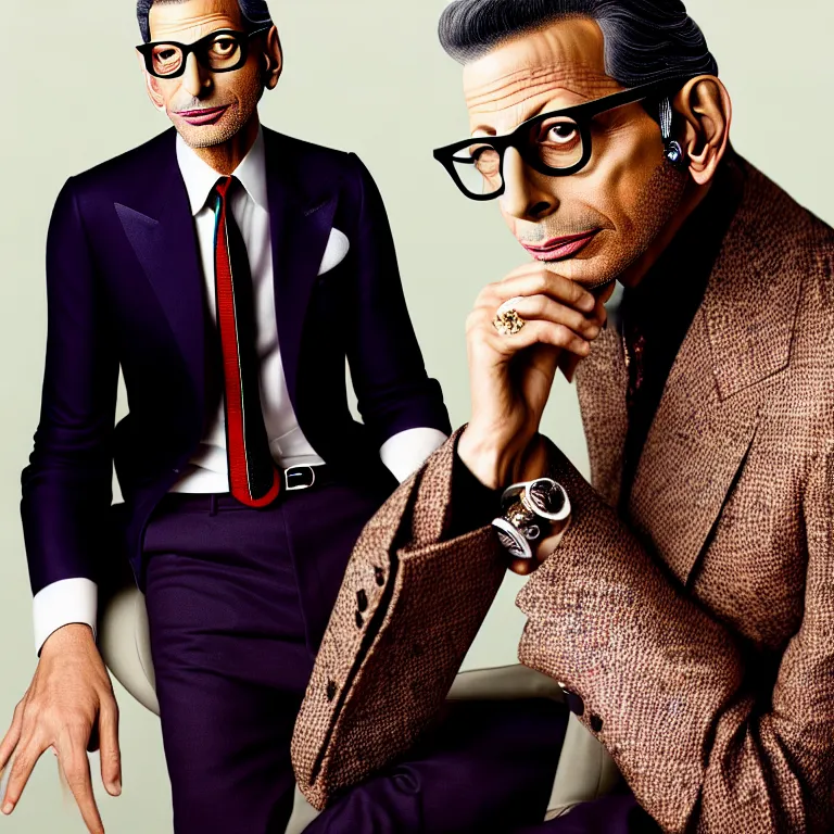 Image similar to a very beautiful gucci portrait of jeff goldblum, highly detailed, intricate, photography, fashion