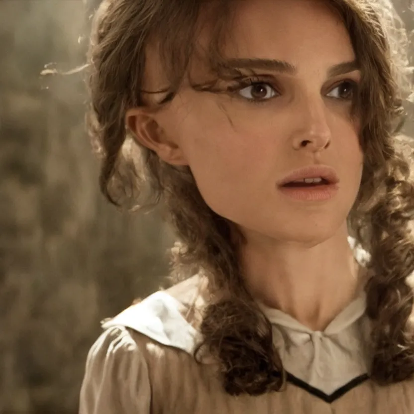 Prompt: natalie portman as hermione granger, ultra realistic, harry potter movie screenshot, cinematic, sense of awe