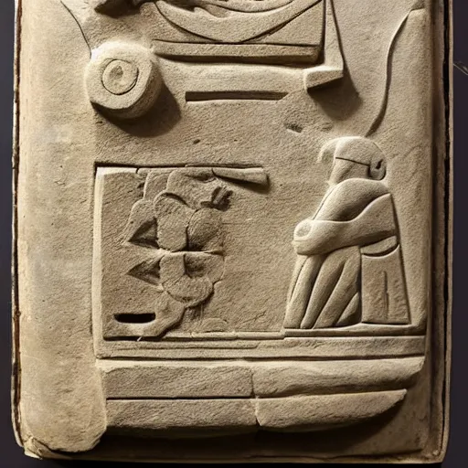 Prompt: ancient stone carving of a mobile phone