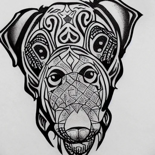 Image similar to tattoo design, stencil, tattoo stencil, traditional, a world famous tattoo of a geometric dog