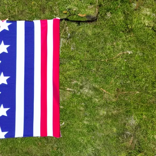 Image similar to a flag with red and white stripes and a blue square with lots of white stars inside of it