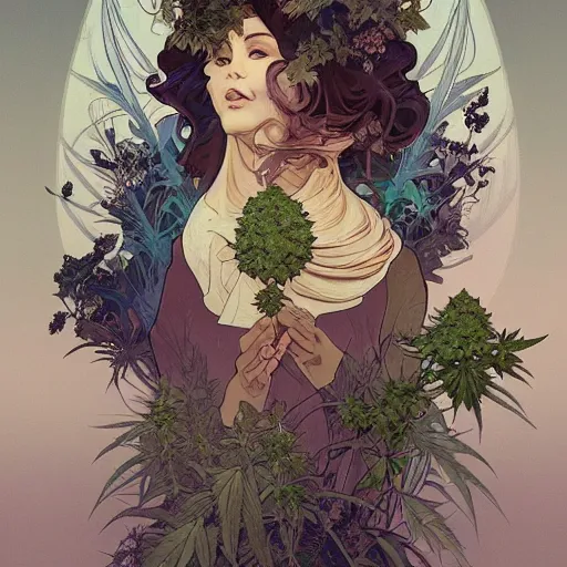 Image similar to a cannabis plant, bio vegetal concept art, by Peter Mohrbacher and Alphonse Mucha, chess, amazonia, detailed, style, 8k, trending on artstation, unreal engine 4k, detailed, clean background trending, full shot, symmetrical portrait, sophisticated, Unreal engine, dystopia, anti-utopia, post processing, psychadelic