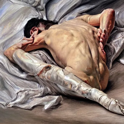 Image similar to high quality high detail painting by lucian freud and jenny saville, hd, ballet, turquoise