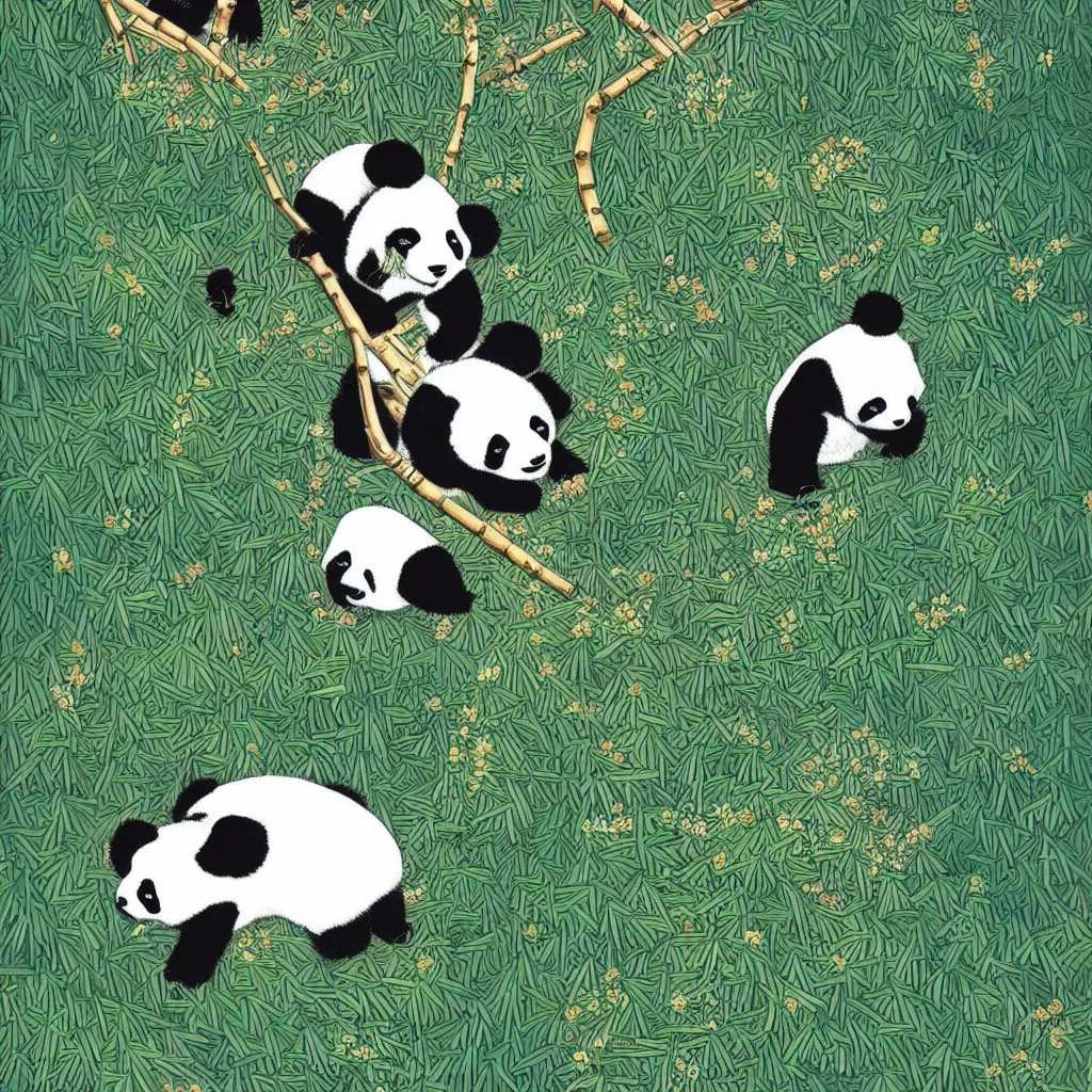Prompt: isometric view illustration cute panda in bamboo forest, highly detailed mid day by victo ngai