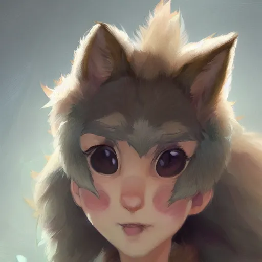 Image similar to portrait character design a cute fluffy wolf girl, style of maple story and zootopia, portrait studio lighting by jessica rossier and brian froud and gaston bussiere