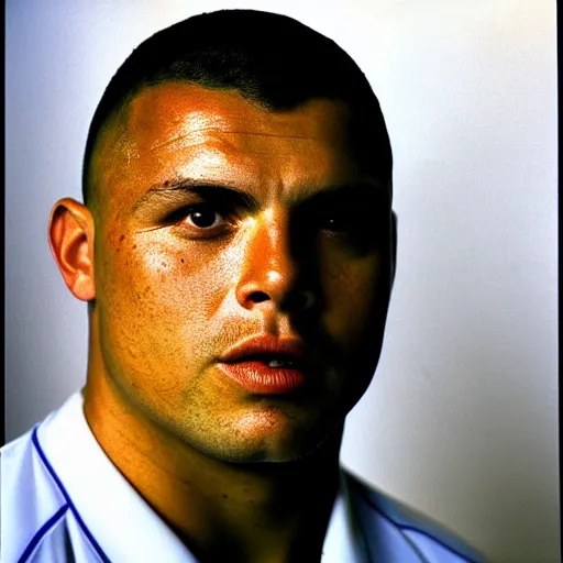 Image similar to real ronaldo nazario head and shoulders portrait by steve mccurry, year 2 0 0 0