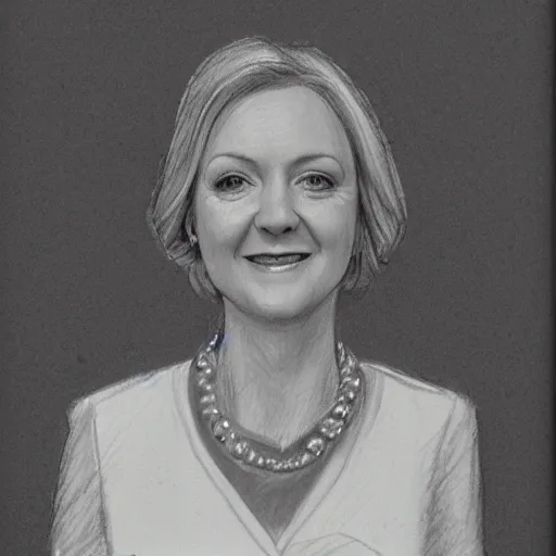 Image similar to liz truss, pencil sketch