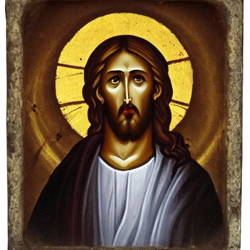 Image similar to Jesus the Son of God, asymmetrical face, ethereal volumetric light, sharp focus