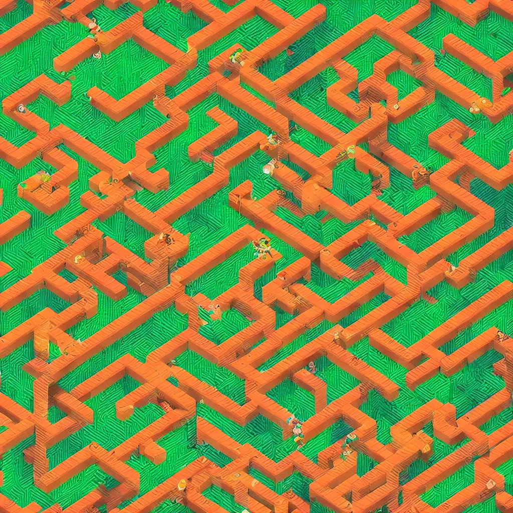 Image similar to wimmelbilder maze made of arcade donkey kong mario ladders, isometric, very sharp