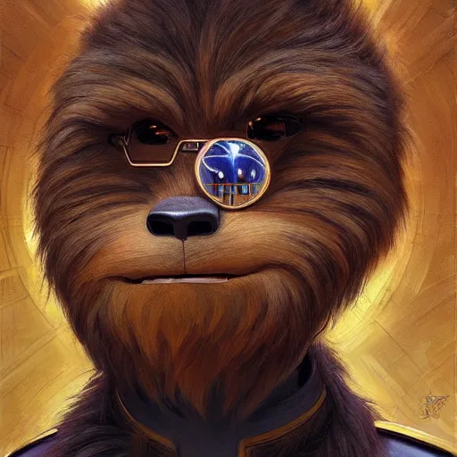 Image similar to a portrait of a wookie in a starfleet uniform star trek chief engineer. zootopia fursona furaffinity furry art detailed face highly detailed painting by gaston bussiere craig mullins jc leyendecker gustav klimt artgerm greg rutkowski furry