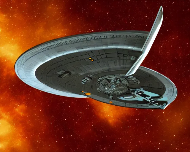 Image similar to the starship enterprise in earth orbit, by cameldeath