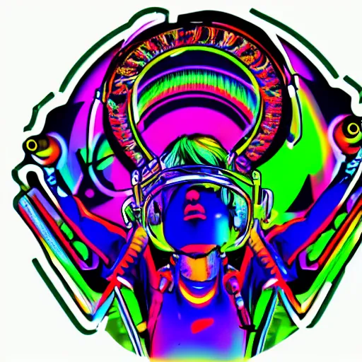 Image similar to svg sticker of a Dancing-Alex-Grey-Psychedelic-Rave-Man, at a rave, spinning records, giant headphones rocking out, wearing headphones, huge speakers, dancing, rave, DJ, spinning records, digital art, amazing composition, rule-of-thirds, award-winning, trending on artstation, featured on deviantart